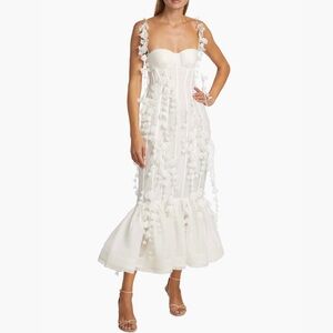 Petal Appliqué Linen-Silk Corset Gown